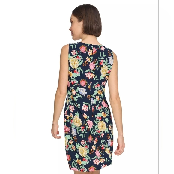 TOMMY HILFIGER Sz 2 Blue Floral Round Neck Sleeveless Sheath A line Dress - Picture 2 of 13